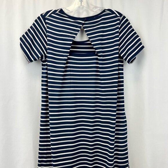 Cuddl Duds Womens Shift Dress Navy White Stripe Cutout Back Short Sleeve XS - Picture 4 of 10